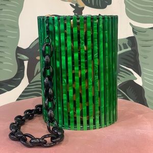 Acrylic bucket style handbag with leopard print